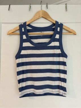 Hollister Striped Ribbed Crop Tank in Navy/White